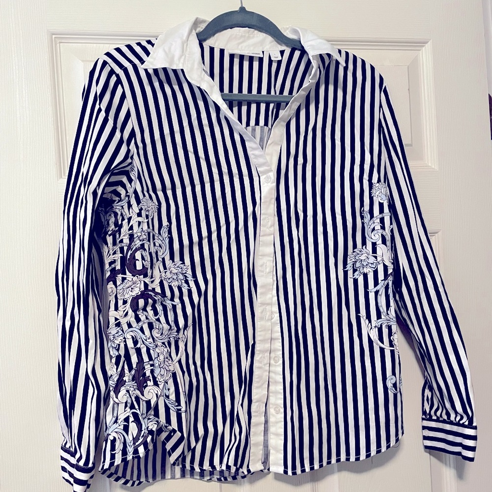 Vertical stripe button down shirt